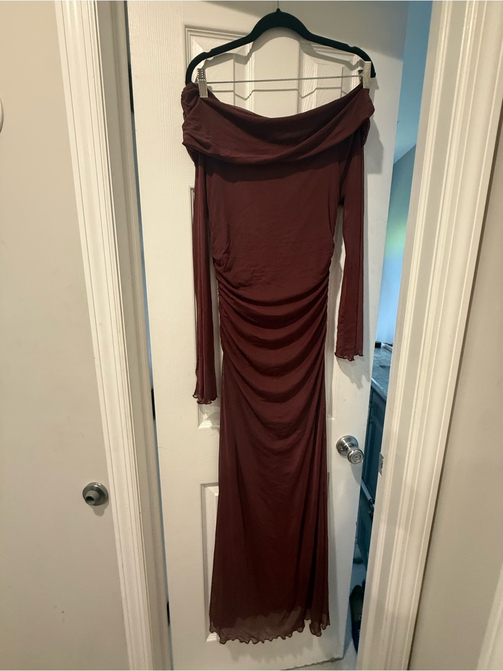 Princess Polly Off-Shoulder Maxi Dress in Burgundy